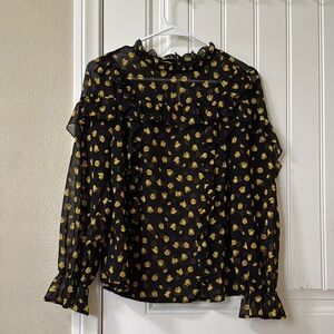 Who What Wear Black and Gold Floral Sheer Blouse